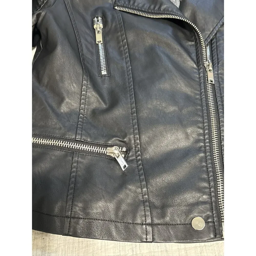 Chaser Black Faux Leather Puff Sleeve Moto Biker Jacket Womens XSmall - Picture 5 of 9